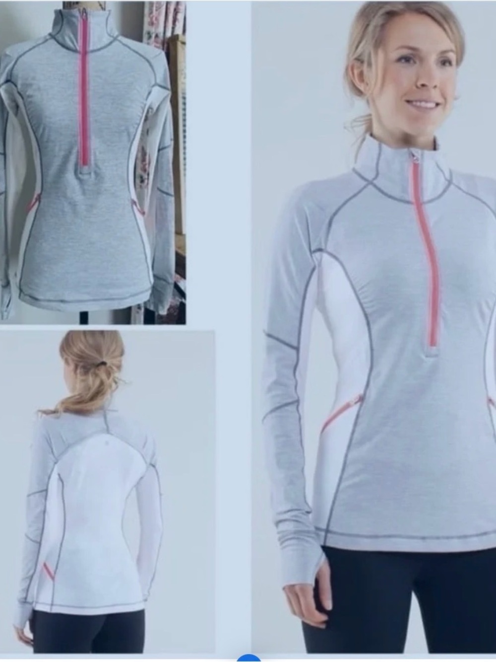 Lululemon light gray and White Half-Zip Active Top with Pink Zip size 4